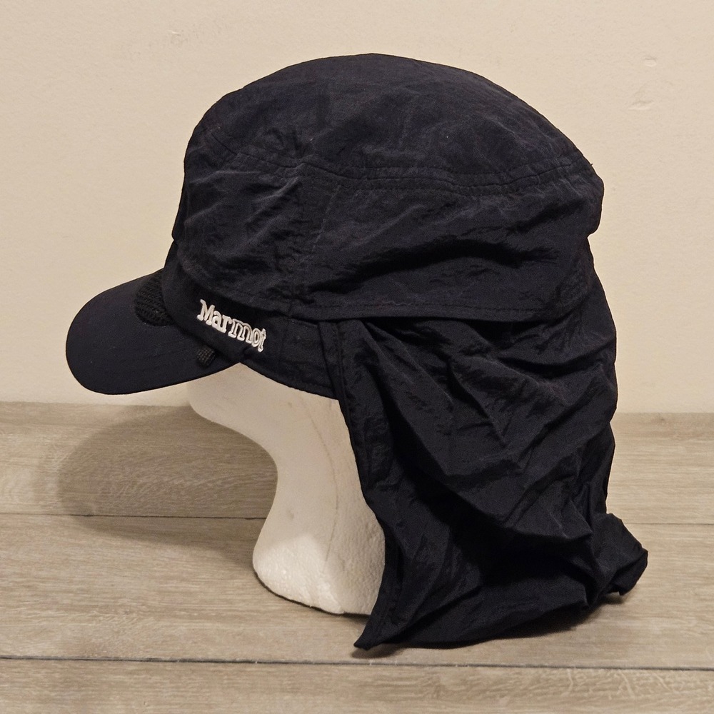 Marmot Mens Black Sun Hat with Neck Flap Adjustable Hiking Fishing Cap - Picture 3 of 7